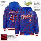 Custom Thunder Blue Red-White Abstract Network 3D Pattern Design Bomber Full-Snap Varsity Letterman Hoodie Jacket