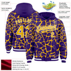 Custom Purple Gold-White Abstract Network 3D Pattern Design Bomber Full-Snap Varsity Letterman Hoodie Jacket