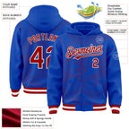 Custom Thunder Blue Red-White Curve Lines 3D Pattern Design Bomber Full-Snap Varsity Letterman Hoodie Jacket