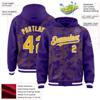 Custom Purple Gold-White Curve Lines 3D Pattern Design Bomber Full-Snap Varsity Letterman Hoodie Jacket