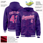 Custom Purple Pink-White Curve Lines 3D Pattern Design Bomber Full-Snap Varsity Letterman Hoodie Jacket