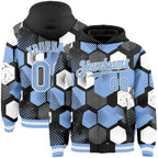 Custom Black Light Blue-White Geometric Shape 3D Pattern Design Bomber Full-Snap Varsity Letterman Hoodie Jacket