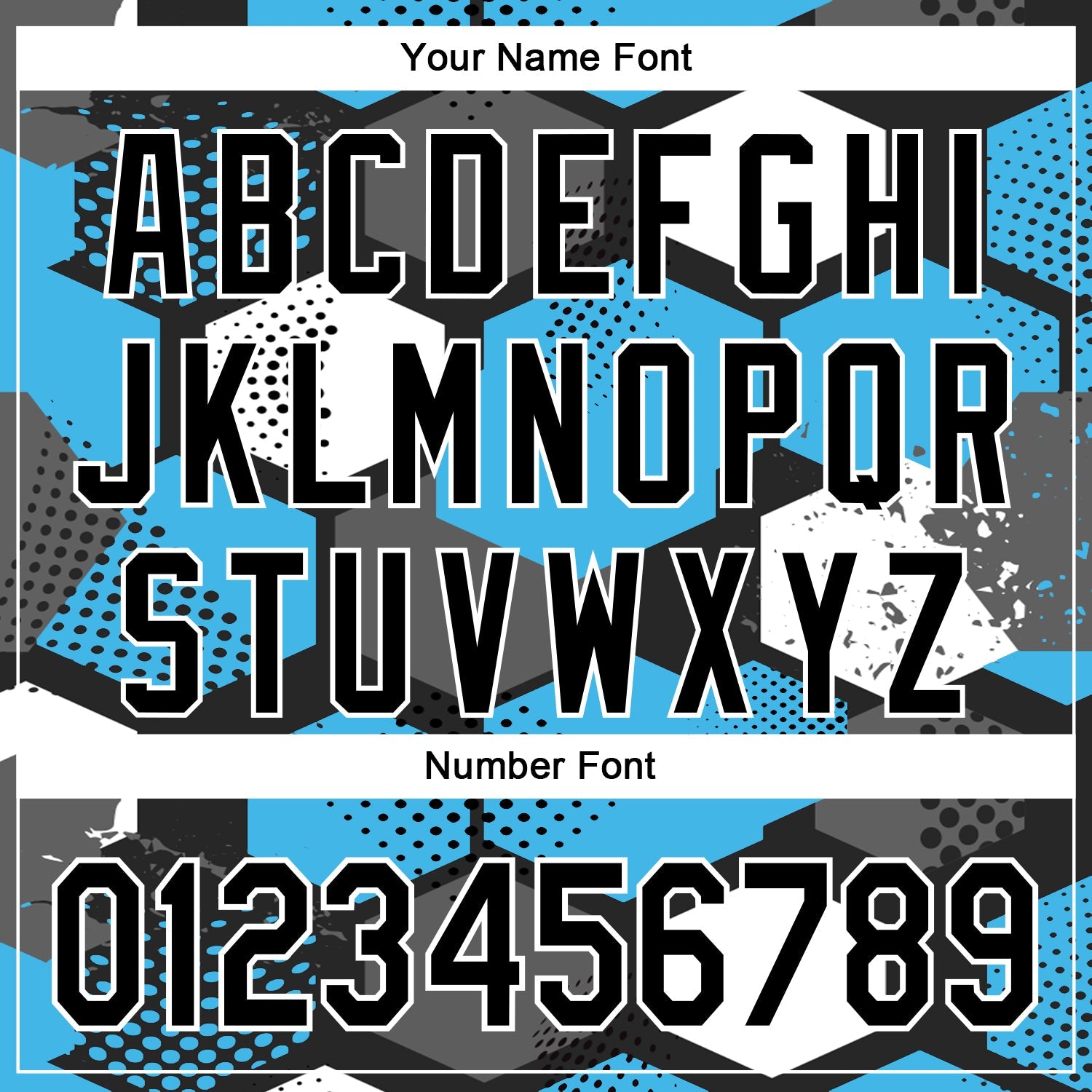 Custom Black Sky Blue-White Geometric Shape 3D Pattern Design Bomber Full-Snap Varsity Letterman Hoodie Jacket