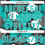 Custom Black Aqua-White Geometric Shape 3D Pattern Design Bomber Full-Snap Varsity Letterman Hoodie Jacket