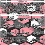 Custom Black Medium Pink-White Geometric Shape 3D Pattern Design Bomber Full-Snap Varsity Letterman Hoodie Jacket