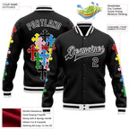 Custom Black White Gothic Chromatic Crosses 3D Pattern Design Bomber Full-Snap Varsity Letterman Jacket