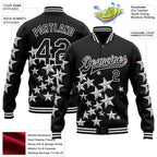 Custom Black White Y2K Stars 3D Pattern Design Bomber Full-Snap Varsity Letterman Jacket