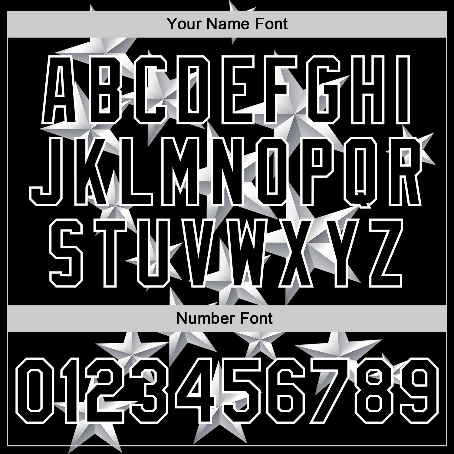 Custom Black White Y2K Stars 3D Pattern Design Bomber Full-Snap Varsity Letterman Jacket