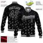 Custom Black White Gothic Glitter Crosses 3D Pattern Design Bomber Full-Snap Varsity Letterman Jacket