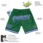 Custom Kelly Green Royal-White Authentic Throwback Basketball Shorts