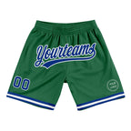 Custom Kelly Green Royal-White Authentic Throwback Basketball Shorts