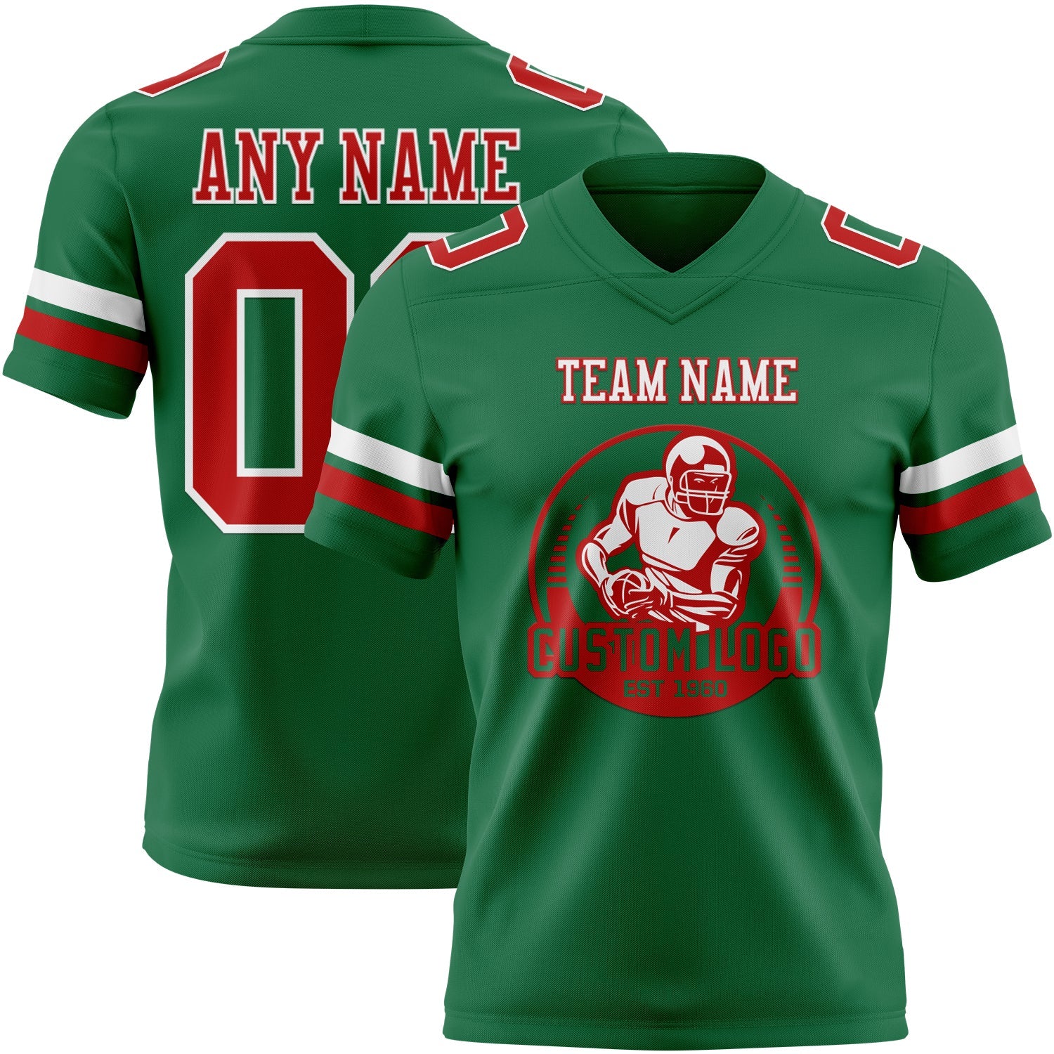 Custom Kelly Green Red-White Authentic Football Jersey