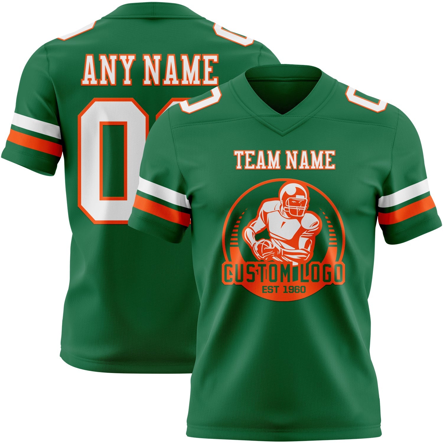 Custom Kelly Green White-Orange Authentic Football Jersey