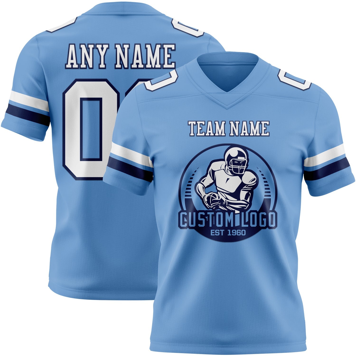 Custom Light Blue White-Navy Authentic Football Jersey