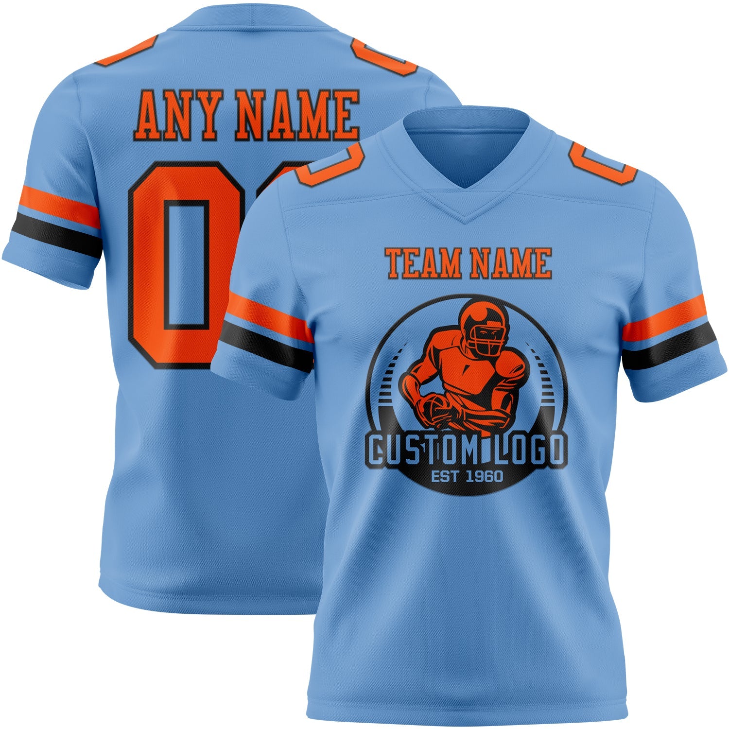 Custom Light Blue Orange-Black Authentic Football Jersey