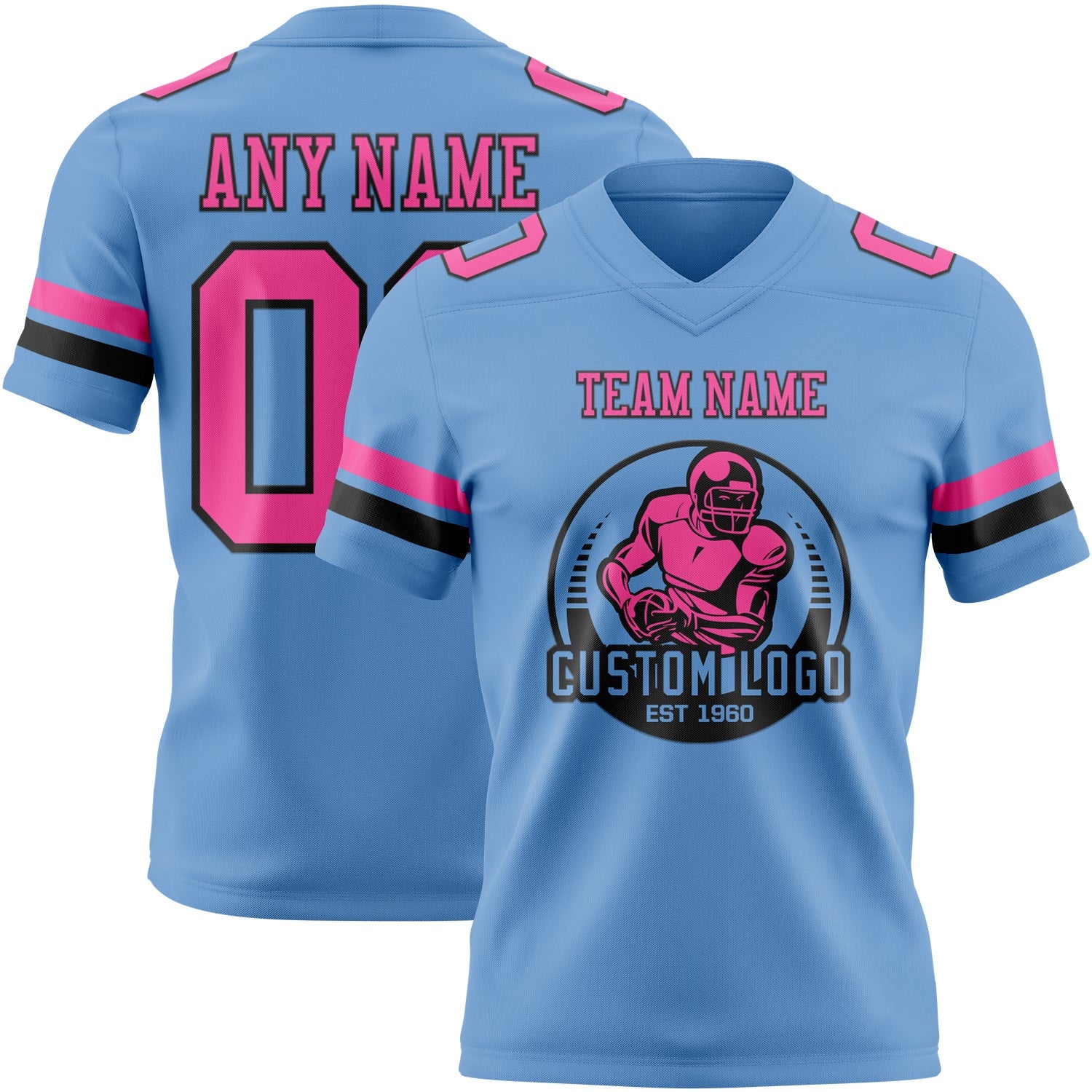 Custom Light Blue Pink-Black Authentic Football Jersey