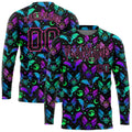 Custom 3D Pattern Bright Multicolored Halloween Bats Long Sleeve Performance T-Shirt
