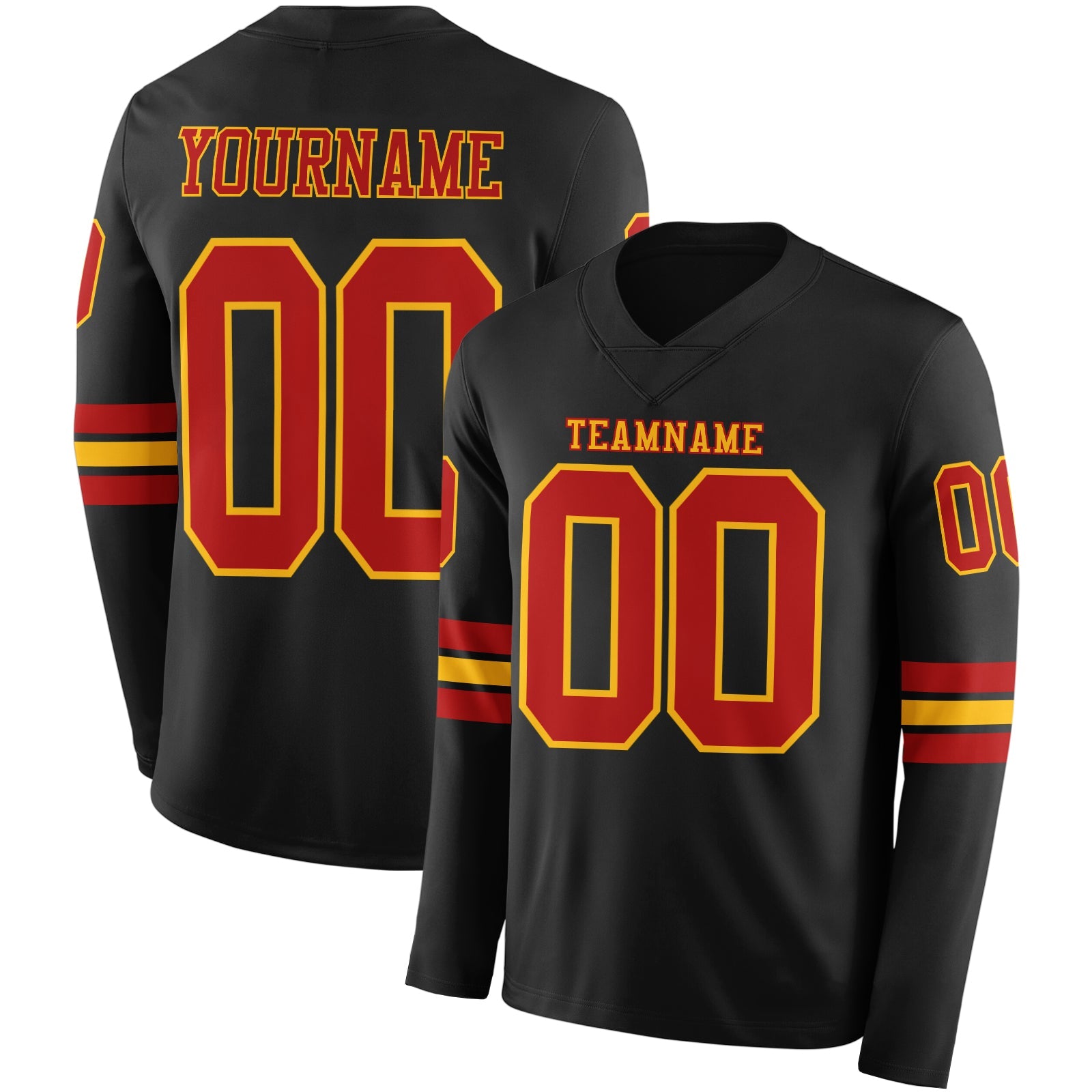 Custom Black Red-Gold Long Sleeve Authentic Football Jersey