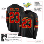 Custom Black Red-Old Gold Long Sleeve Authentic Football Jersey