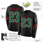 Custom Black Kelly Green White-Red Long Sleeve Authentic Football Jersey