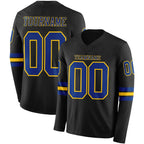 Custom Black Royal-Yellow Long Sleeve Authentic Football Jersey