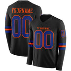 Custom Black Royal-Orange Long Sleeve Authentic Football Jersey