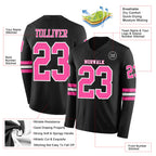 Custom Black Pink-White Long Sleeve Authentic Football Jersey