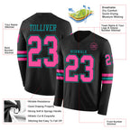 Custom Black Pink-Teal Long Sleeve Authentic Football Jersey