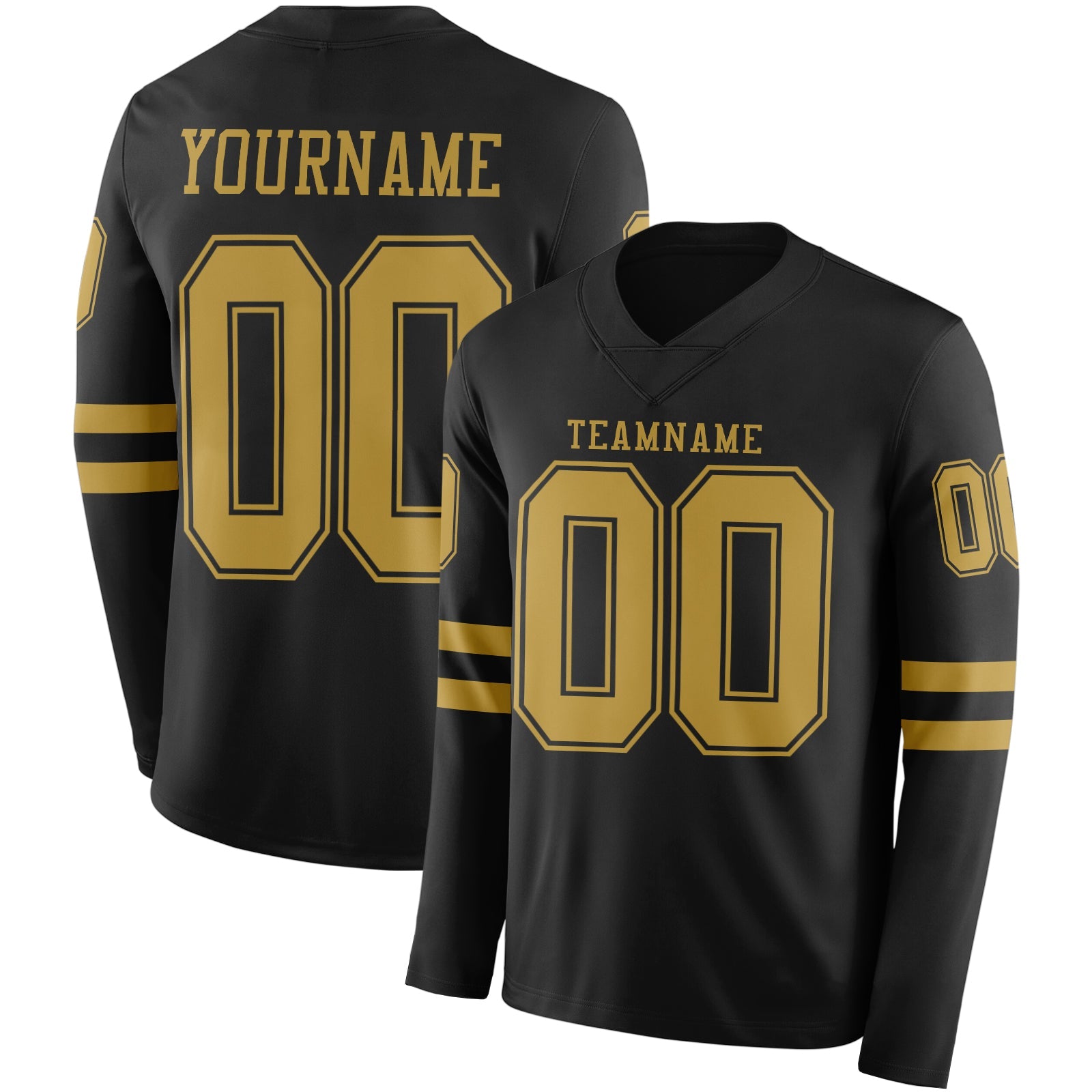 Custom Black Old Gold Long Sleeve Authentic Football Jersey
