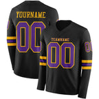 Custom Black Purple-Gold Long Sleeve Authentic Football Jersey