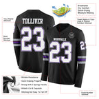 Custom Black White Purple-Gray Long Sleeve Authentic Football Jersey