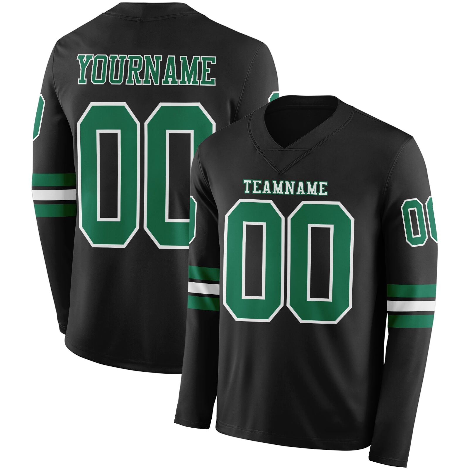 Custom Black Kelly Green-White Long Sleeve Authentic Football Jersey