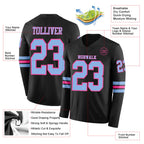 Custom Black Light Blue-Pink Long Sleeve Authentic Football Jersey