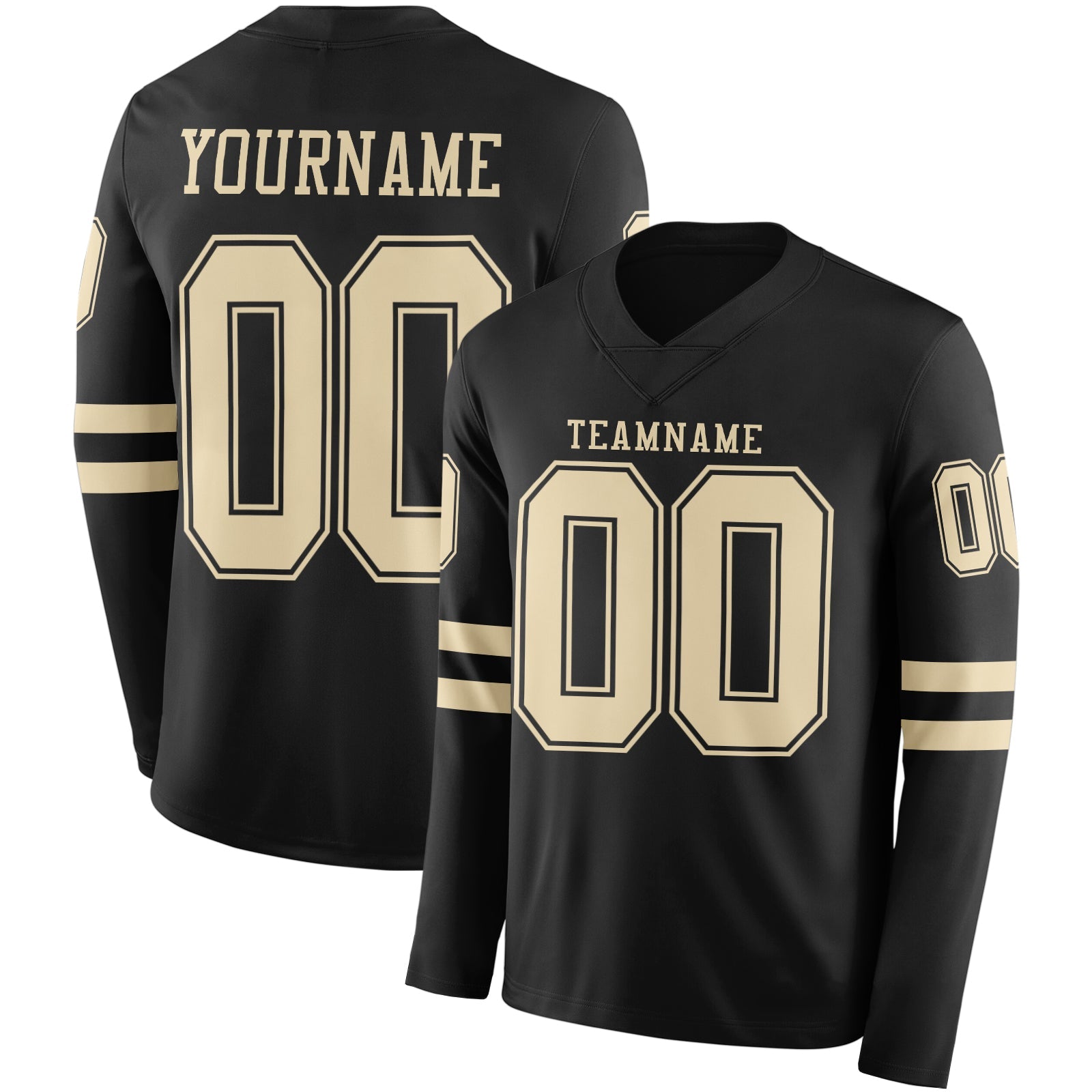 Custom Black Cream Long Sleeve Authentic Football Jersey