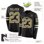 Custom Black Camo-Cream Long Sleeve Authentic Football Jersey