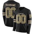 Custom Black Camo-Cream Long Sleeve Authentic Football Jersey