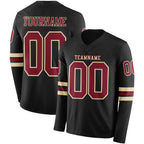 Custom Black Crimson-Cream Long Sleeve Authentic Football Jersey