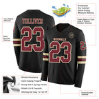 Custom Black Burgundy-Cream Long Sleeve Authentic Football Jersey