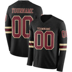 Custom Black Burgundy-Cream Long Sleeve Authentic Football Jersey