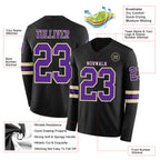 Custom Black Purple-Cream Long Sleeve Authentic Football Jersey