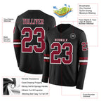 Custom Black Crimson-White Long Sleeve Authentic Football Jersey