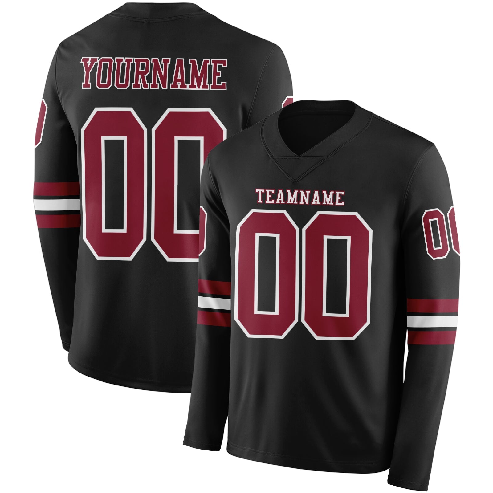 Custom Black Crimson-White Long Sleeve Authentic Football Jersey