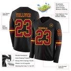 Custom Black Crimson-Gold Long Sleeve Authentic Football Jersey