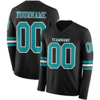 Custom Black Teal-White Long Sleeve Authentic Football Jersey