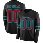 Custom Black Crimson-Teal Long Sleeve Authentic Football Jersey