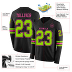 Custom Black Neon Green-Pink Long Sleeve Authentic Football Jersey