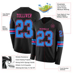 Custom Black Powder Blue-Pink Long Sleeve Authentic Football Jersey