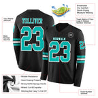 Custom Black Aqua-White Long Sleeve Authentic Football Jersey