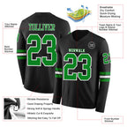 Custom Black Grass Green-White Long Sleeve Authentic Football Jersey