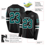 Custom Black Midnight Green-White Long Sleeve Authentic Football Jersey
